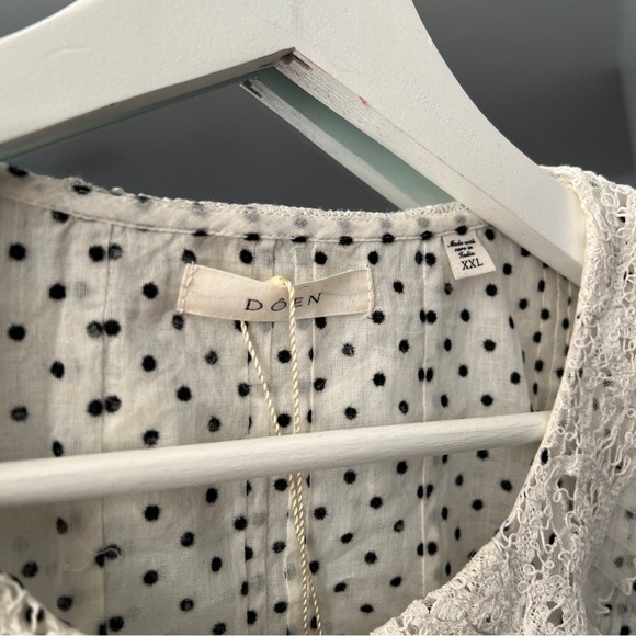 Doen Oleta Top Sea Salt Polka Dot Puff Sleeve Lace Collar Blouse Size XXL NWT - Picture 4 of 9